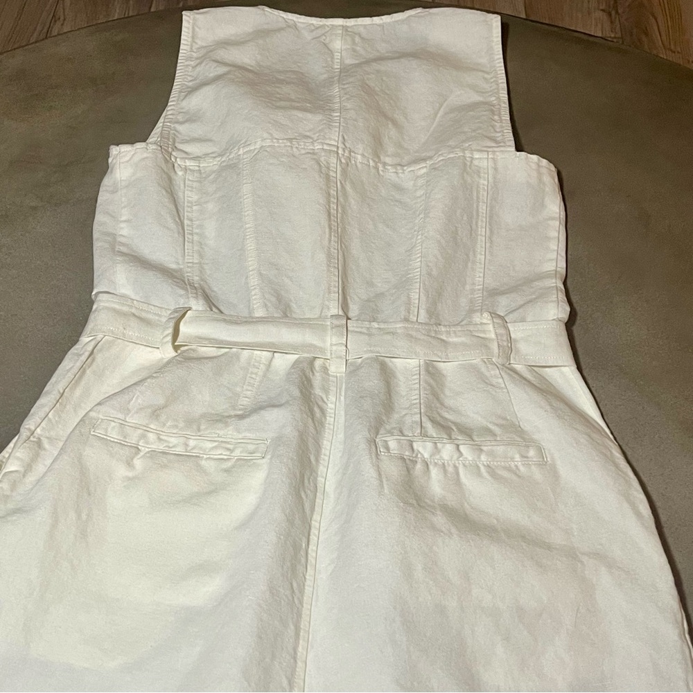 Sundance White Sleeveless Utility Zip Jumpsuit with Tie Belt - Cotton Linen - Picture 15 of 16